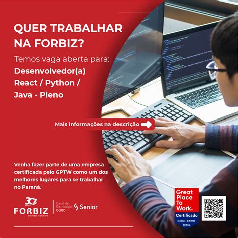 Vaga Desenvolvedor A React Python Java Pleno Forbiz Business