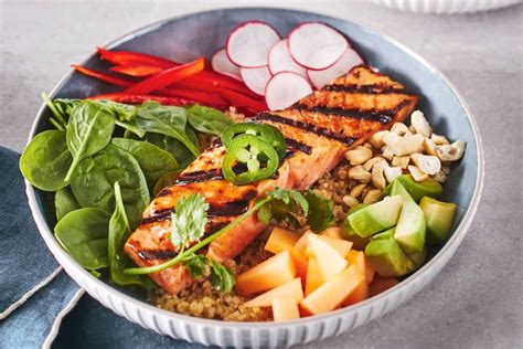 Grilled Salmon And Quinoa Bowl With Coconut Milk Dressing Canadian Living