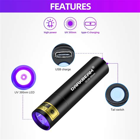 DARKBEAM Linterna De Luz Negra UV 395 NM Mini Pero Potente USB C LED