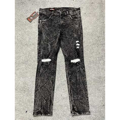 Jual Celana Jeans Sobek Pria Panjang Slim Fit Melar Black Sandwash