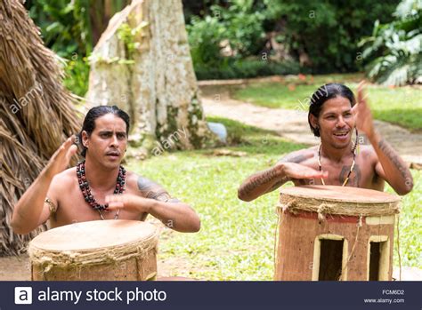 Taino Arawak Cuban Indians Cultur Recreation Scene Outside The Stock