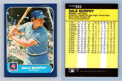 Dale Murphy Braves 522 Fleer 1986 Baseball Trading Card