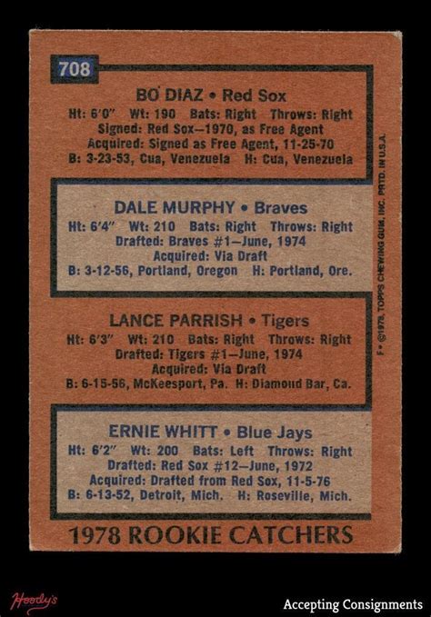 1978 Topps 708 Rookie Catchers Bo Diaz Dale Murphy Parrish Whitt RC