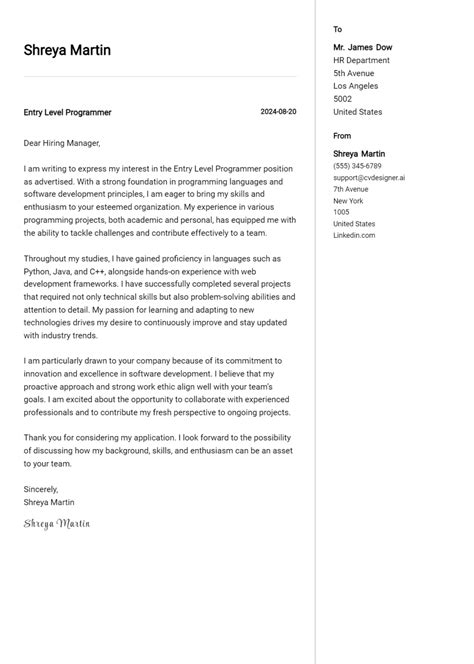 Entry Level Programmer Cover Letter Examples Samples For