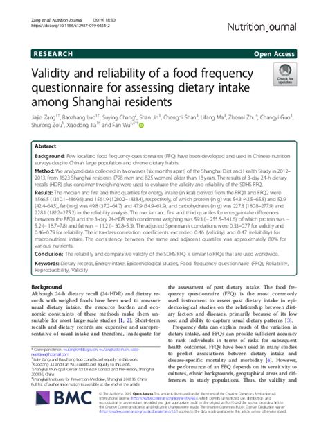 Pdf Validity And Reliability Of A Food Frequency Questionnaire For