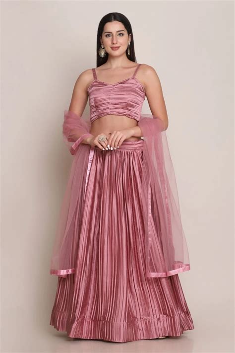 Accordion Pleated Satin Silk Lehenga Choli In Pink Ucchal Fashion