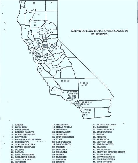 A Map Of California Motorcycle Gang Territories Maps On The Web