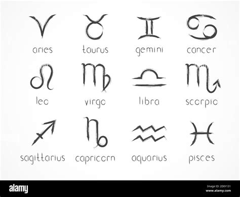 Vector Set Of Zodiac Signs Hand Drawn Elements Horoscope Symbols