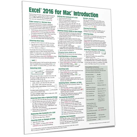 Excel 2016 Mac Quick Reference Cheat Sheet Guide Beezix