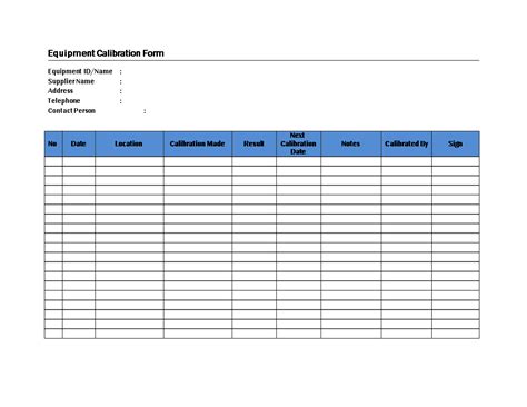 Calibration Log Excel Template