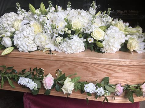 Pretty White Hydrangea And Rose Coffin Display Casket Spray Funeral