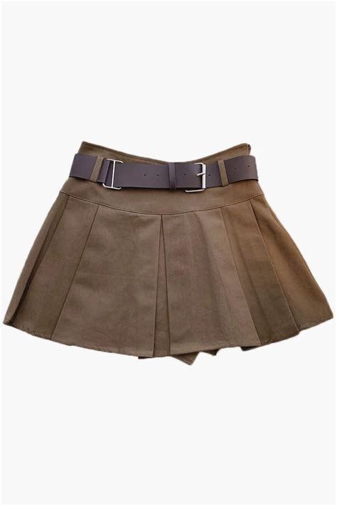 Brown Pleated Skirt With Belt Aesthetic Clothes Shop Brown Pleated