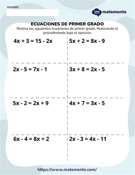 Ejercicios De Ecuaciones De Primer Grado