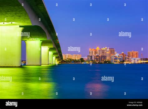 Sarasota Florida Usa Skyline Under The Bridge Stock Photo Alamy