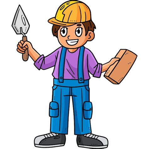 Premium Vector This Cartoon Clipart Shows A Mason And Bricks Illustration