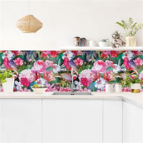 Bunte Tropische Blumen Mit V Geln Pink I K Chenr Ckwand Bilderwelten