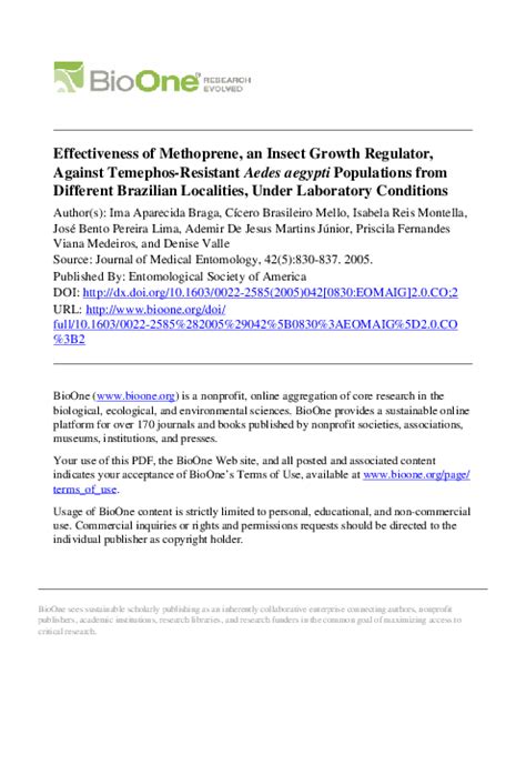 (PDF) Effectiveness of Methoprene, an Insect Growth Regulator, Against Temephos-Resistant Aedes ...