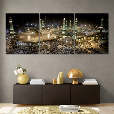 Masjid Al-haram Night View of Mecca 3 Panel Large Islamic - Etsy