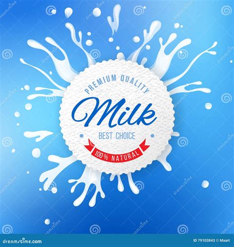 Milk Emblem And Dairy Label With Splashes And Blots Vector Milk Stains