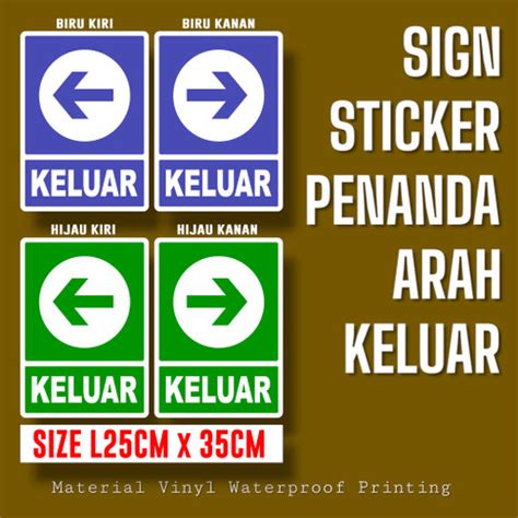 Jual Sign Sticker Printing Rambu Keluar Panah Kanan Kiri Hijau Kiri