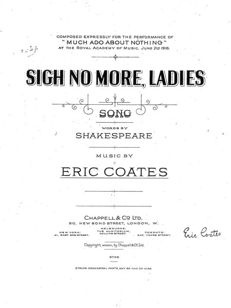 Eric Coates Sigh No More Ladies Pianovocal Digital Sheet Music