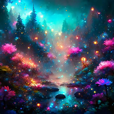 Fantasy Landscape With Magic Forest And Lake D Illustration Stock