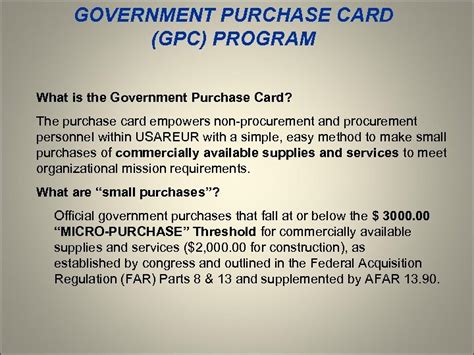 Government Purchase Card Gpc Program Us Army