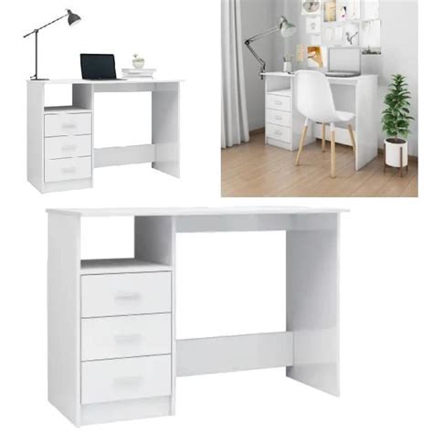 Jaconde Bureau Avec Tiroirs Blanc Brillant Agglom R X X Cm