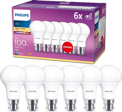 Philips Led B22 Frosted 6 Pack Light Bulbs 13 W 100 W Warm White