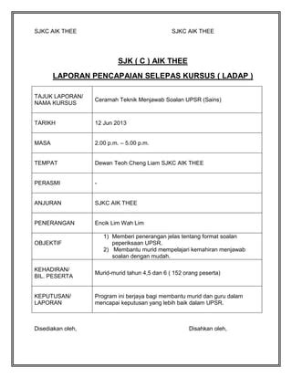 Laporan Ceramah Teknik Menjawab Soalan Upsr Sains Pdf