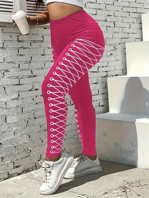 Plus Size Line Print Skinny Leggings Casual Every Day Temu Ireland