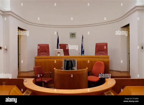 Judges Chairs In An Empty Courtroom Inside The Supreme Court Of Israel