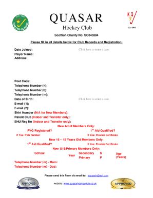 Fillable Online Quasar Hockey Club Form Fax Email Print PdfFiller