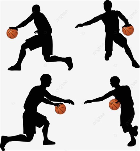 Basketball Players Silhouette Collection In Dribble Position Active