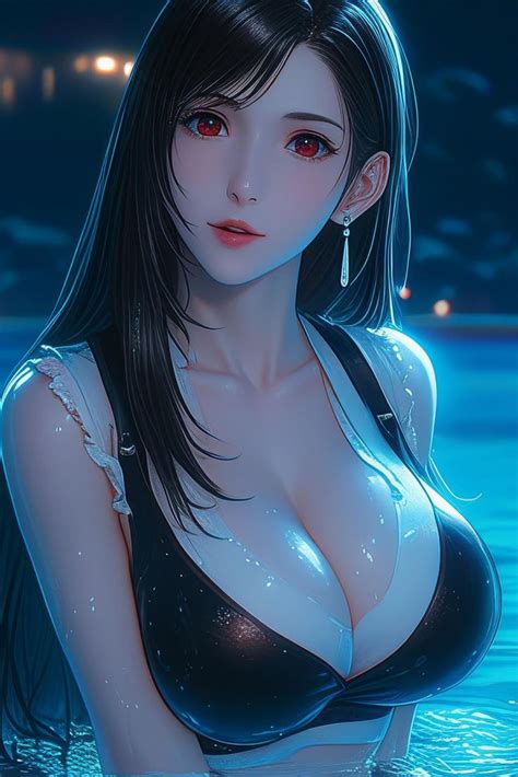 Anime Girlies Fanart Wallpaper Tifa Lockhart Resting By Moonlit Pool