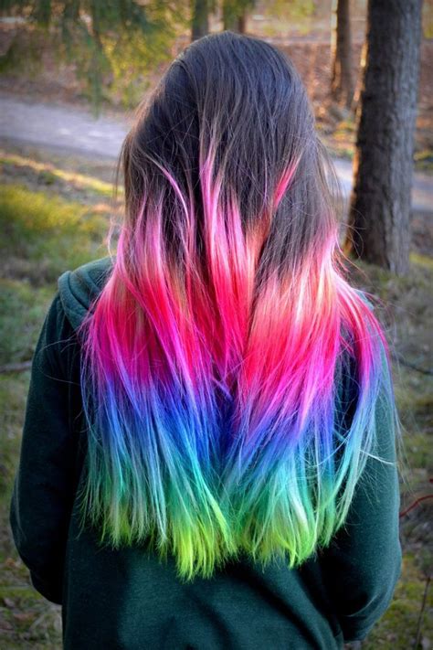 Pink Blue Rainbow Ombre Dip Dyed Hair Color Inspiration Purple Dip Dye