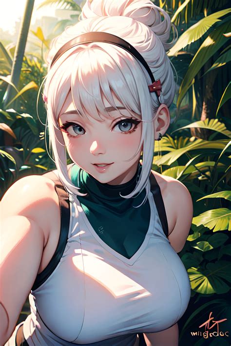 Anime Chubby Small Tits S Age Happy Face White Hair Hair Bun Hair Style Light Skin Cyberpunk