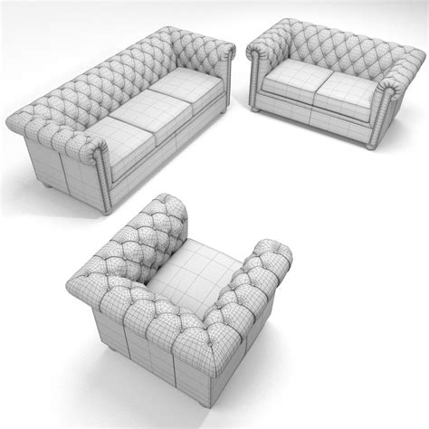 Chesterfield Leather Sofa Set 3d Model 89 Unknown Fbx Obj Blend