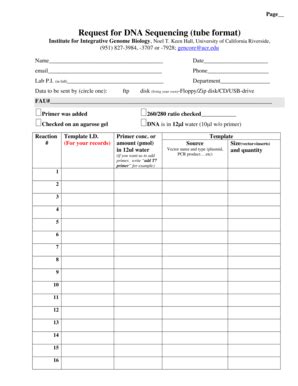 Fillable Online Genomics Ucr DNA Submission For Samples In Tubes Form