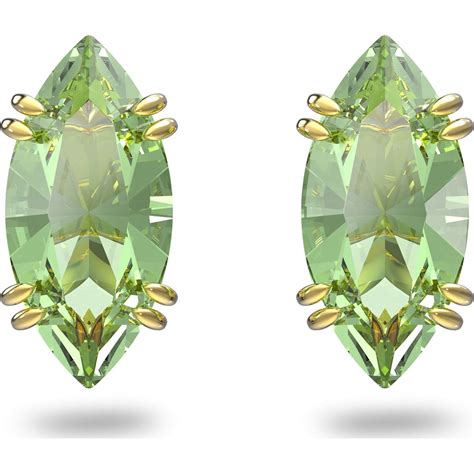 Swarovski Gema Stud Earrings Green Gold Tone Plated