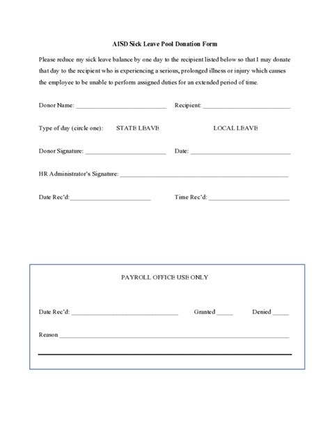 Fillable Online Sick Leave Pool Donation Form Aubrey ISD Fax Email