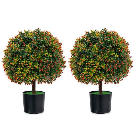 Costway In Artificial Boxwood Topiary Ball Tree Pack Faux Potted