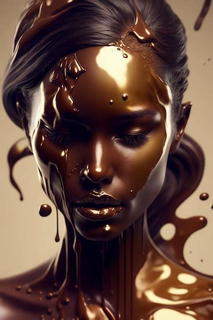 Retrato De Una Mujer De Piel Oscura Con Chocolate Derretido En La Cara