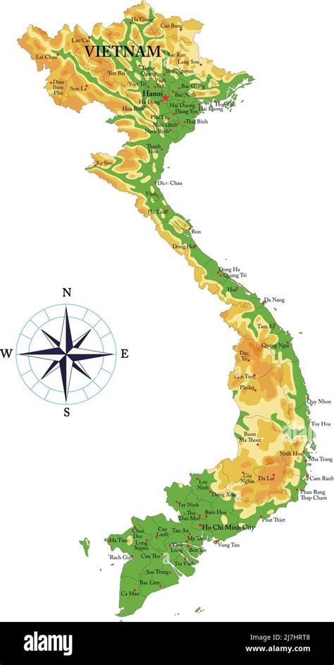 Highly Detailed Physical Map Of The Vietnam In Vector Format With All