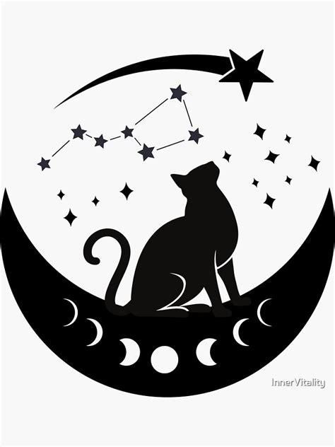 Cat On The Moon Stargazing Black Sticker For Sale By InnerVitality