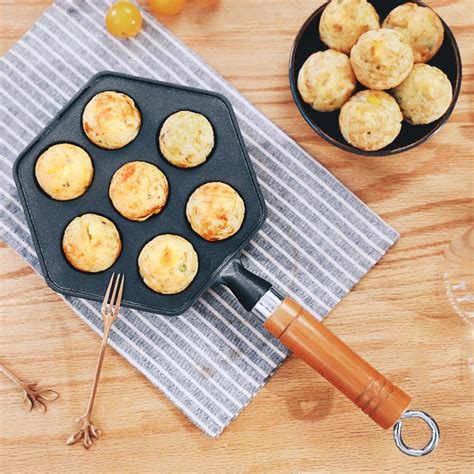 7 Molds Cast Iron Takoyaki Maker Skillet Octopus Meat Ball Mold