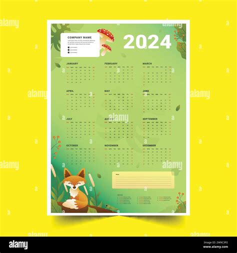 Gradient 2024 Calendar Template Design Vector Illustration Stock Vector