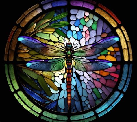 Premium Ai Image A Stained Glass Window With A Dragonfly On It