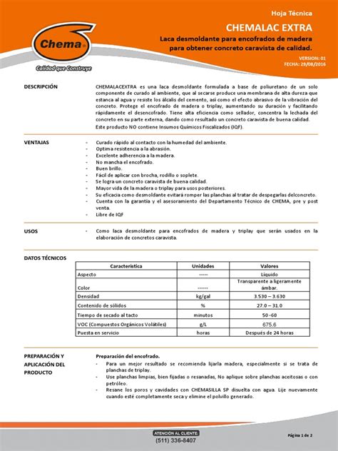 Ht Chemalac Extra V01 Pdf Hormigón Materiales