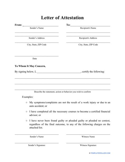 Letter Of Attestation Template Download Printable Pdf Templateroller